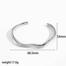 (Silver) Minimalist Steel Stainless Wave Bracelet Geometric Fashion Design Enthusiasts