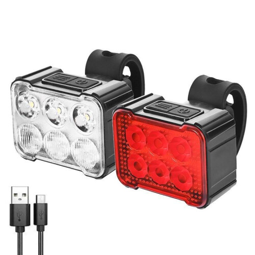 (2pcs)Bicyclefront And Rear Led Lights Usb Rechargeable Headlight Lamp Riding Commuting Daily