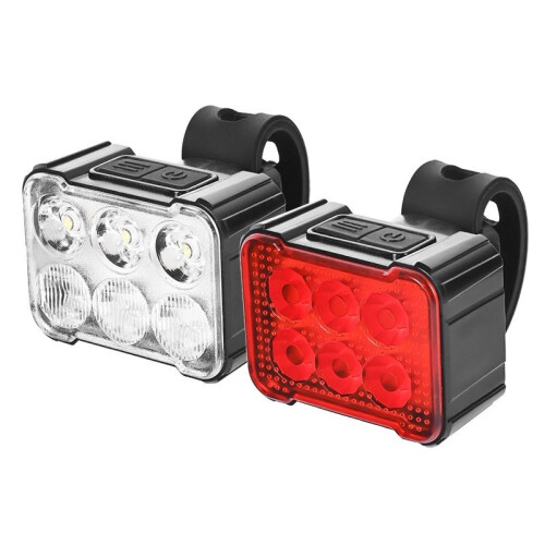 (Red)Bicyclefront And Rear Led Lights Usb Rechargeable Headlight Lamp Riding Commuting Daily 1