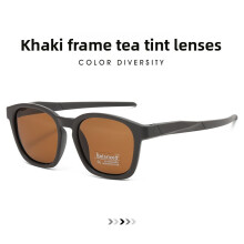 (Khaki)Black Frame Polarized Sport Sunglasses With Uv Protection For Commuting Travel