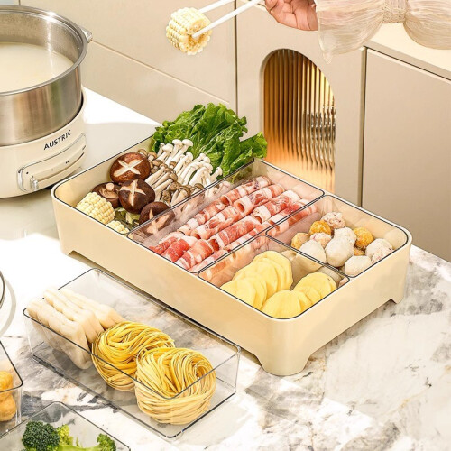 (White)Plastic Multisection Food Storage Tray For Hot Pot And Meal Storage Prep 1