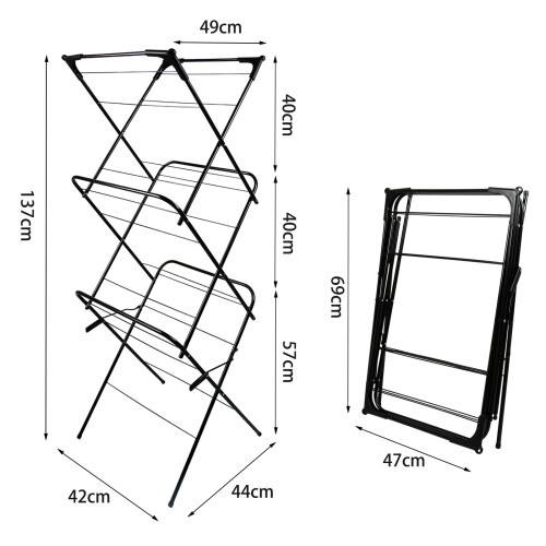 3-Tier Extendable Clothes Airer Dryer Foldable Drying Rack Laundry Indoor Black 1