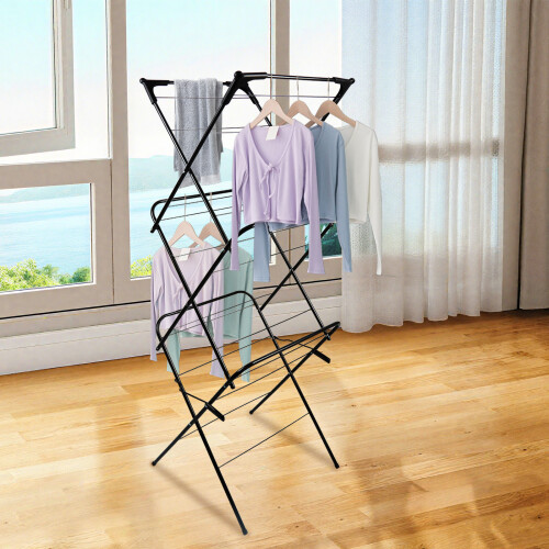 3-Tier Extendable Clothes Airer Dryer Foldable Drying Rack Laundry Indoor Black 2