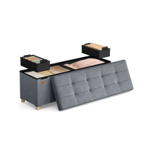 Storage Ottoman - Velvet - Slate Grey - Folding Design with Lid and 112 L Capacity