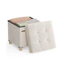 Storage Ottoman - Velvet - Cappuccino Beige - Folding with Lid, 37 L