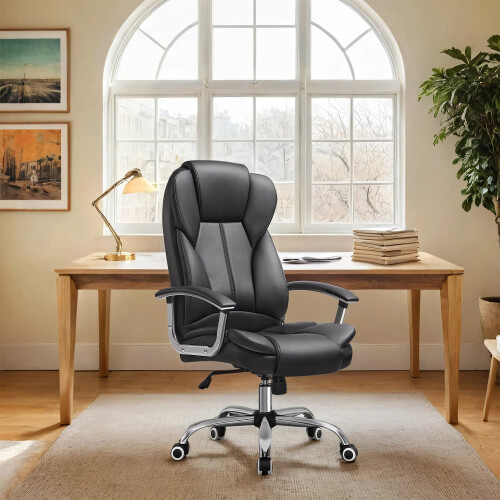 Executive Office Chair - PU - Black - High Back, Large Seat, Tilt Function