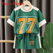 (Green,150cm)Kids Number Print Sportswear Twopiece Set With Polyester Material Casual Design Play For
