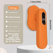 (Orange)Portable Cordless Steam Iron Foldable Electric Travel Steamer With Display Digital
