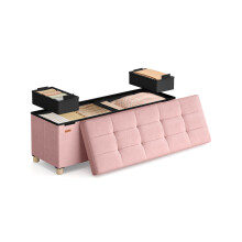 Storage Ottoman - Velvet - Jelly Pink - Folding Design with Lid, 112 L Capacity