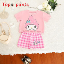(Pink,120cm)Ensemble décontracté short à carreaux été bébé Hello Kitty Melody Cinnamoroll Kuromi costume dessin animé