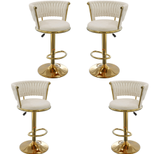 Set Of 4 Velvet Bar Stools Kitchen Chair White and gold