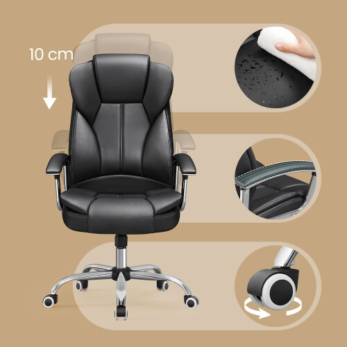 Executive Office Chair - PU - Black - High Back, Large Seat, Tilt Function 2