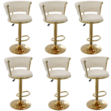 Set Of 6 Velvet Bar Stools Kitchen Chair White and gold
