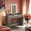 Dressing Table - Wood - Modern - LED Lights with Adjustable Brightness, Mirror, 2 Drawers and 3 Compartments 2