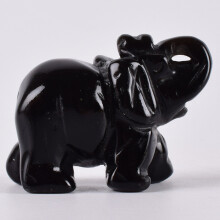 (Obsidian)Hand Carved Elephant Natural Gemstone Jasper Turquoise Malachite Crystal Quartz