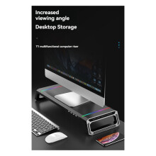 ICECOOREL 4USB Computer Monitor Stand Desktop Organizer PC Screen Laptop Desk Stand Mouse Keyboard Storage Black