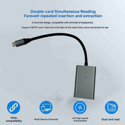 Type-C Multi-Function SD4.0&TF4.0&SD3.0&TF3.0 Card Reader for Laptops & Mobile Phones 4-In-1 High-Speed Card Reader 2