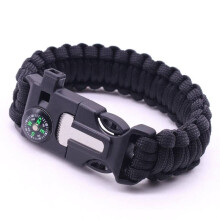 (Black)Tactical Survival Paracord Bracelets With Whistle For Outdoor Adventure Rescue