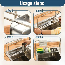 Stainless Steel Draining Rack Expandable Sponge Holder for Kitchen Sink Dish Drying Rack for Kitchen Counter C