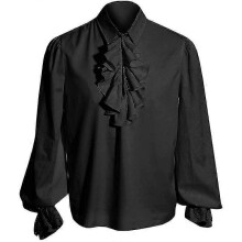 (XL, Black) Mens Pirate Shirt Vampire Renaissance Victorian Steampunk Gothic Ruffled Medieval Halloween Costume Clothing