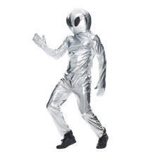 (XL) UFO Alien Cosplay Costume Astronaut Silver Jumpsuit Halloween Carnival Party Costume for Men Women
