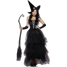 (L) Women's Wicked Witch Costume, 3 Pieces Halloween Deluxe Witchy Dress Black