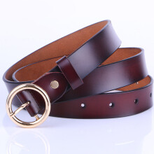 (Coffee)Women Vintage Belt Round Buckle Solid Color Thin Belts Accessories Clothing