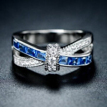 (No.6)Silber Blau Zirkon Ringe Frauen Mode Kreuz Hand Schmuck Dekoration Geschenke