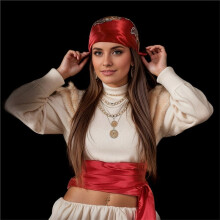 Conjunto de 5 Peças de Acessórios para Fantasia de Pirata Feminina e Masculina para o Halloween, Na Cor Vermelha.