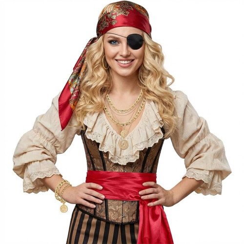 Set di 6 Accessori per Costume da Pirata da Donna e da Uomo per Halloween e Cosplay, Colore Rosso. 2