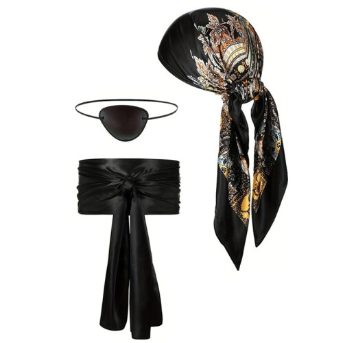 Set di 6 Accessori per Costume da Pirata da Donna e da Uomo per Halloween e Cosplay, Colore Nero.