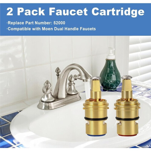 2-Pack 52000 Dual Handle Brass Shell Ceramic Disc Cartridge for Moen Faucets 1