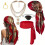 Set di 5 Accessori per Costume da Pirata da Donna e da Uomo per Halloween e Cosplay, Colore Rosso. 1