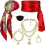 Set di 6 Accessori per Costume da Pirata da Donna e da Uomo per Halloween e Cosplay, Colore Rosso. 1