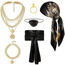 Set di 6 Accessori per Costume da Pirata da Donna e da Uomo per Halloween e Cosplay, Colore Nero.