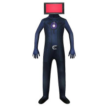 (160, TV Man) The Skibidi Toilet Cosplay Costume Adult Mens Halloween Carnival Party Fancy Dress Bodysuit Outfits Speakerman