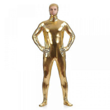 (Adult 3XL, golden) High Quality, Men's Full Face Exposed Gel Coat, Full Body Zentai Stage Performance Suit, Gold Jumpsuit, Halloween