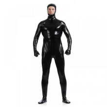 (Adult 3XL, black) High Quality, Men's Full Face Exposed Gel Coat, Full Body Zentai Stage Performance Suit, Gold Jumpsuit, Halloween