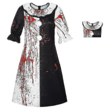 (L, Women) Halloween Cosplay Terrifier Bloodstain Clown Costume Jumpsuit Unisex Women Men Party Fancy Dres Outfit