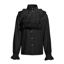 (XL, Black) Men's Renaissance Long Sleeve Shirt Pirate Medieval Shirt Gothic Ruffle Stand Collar Shirt Halloween Costumes Black M
