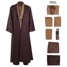(Large, Brown) Adult Tunic Costume For Jedi Outfit Skywalker Halloween Cosplay Costume Hooded Robe Cloak Full Set Uniform Three Versions