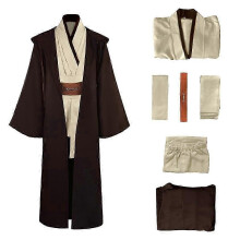 (X-Large, White) Adult Tunic Costume For Jedi Outfit Skywalker Halloween Cosplay Costume Hooded Robe Cloak Full Set Uniform Three Versions