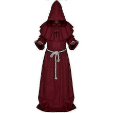 (M, Red) Medieval Monk Hooded Robe Cloak Cape For Men, Renaissance Priest Costume For Halloween Cosplay Party -CAA