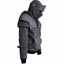 (XL, Grey) Medieval Knight Hoodie with Face Cover, Solid Color Pullover with Front Pocket, Halloween Sweatshirt for Men
