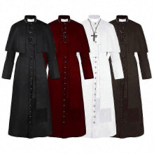 (L, Burgundy) Medieval Priest Halloween Costume - Retro Cosplay Outfit