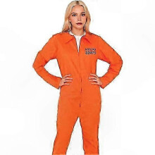 (M, orange) Halloween Prisoner Cosplay Jumpsuit with Manacle Unisex Adult Child Role Play Costume