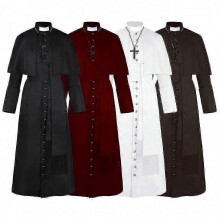 (L, Black) Solid Pastor Cos Costume Halloween Priest Medieval Retro Cosplay Costume