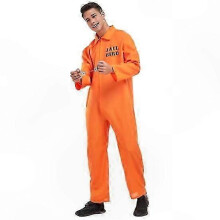 (M, red,orange) Halloween Prisoner Cosplay Jumpsuit with Manacle Unisex Adult Child Role Play Costume