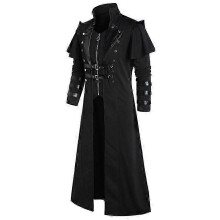 (XXXL, Black) Vintage Halloween Medieval Steampunk Assassin Elves Pirate Costume Adult Men Black Long Split Jacket Gothic Armor Leather Coats