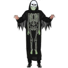 (180cm) Halloween Costume Carnival Luminous Skeleton Men's Ghost Costume Spooky Men's Black Night Wandering Soul Costume -CANH